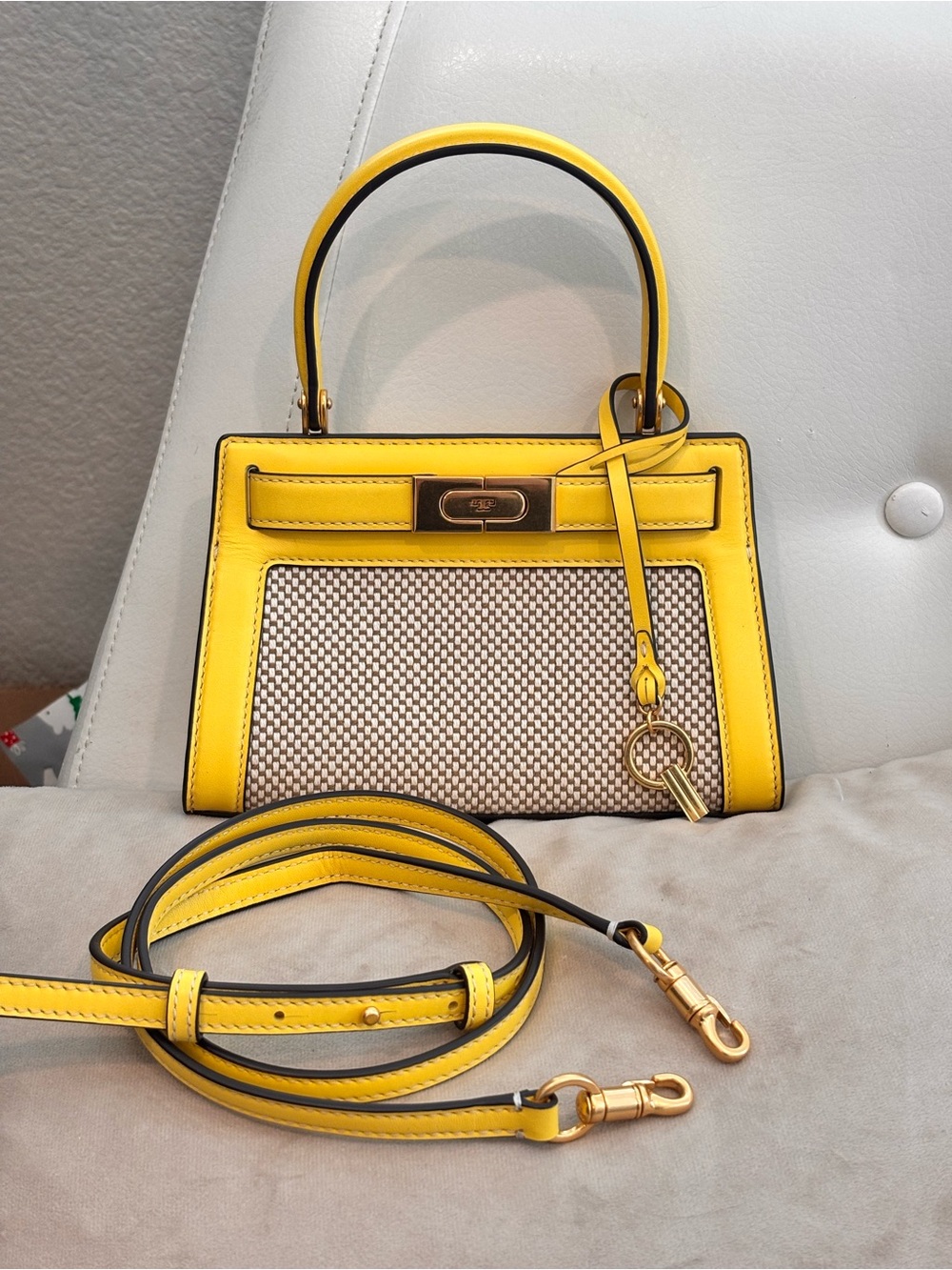 TORY BURCH Yellow Petite Lee Radziwill Woven Mini Bag NWOT - Picture 2 of 16